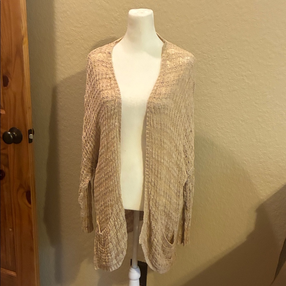 Free People tan knit cardigan with pockets.  EUC